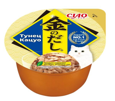 Влажный корм для кошек INABA Kin no dashi cup для кошек консервы. Тунец Кацуо, 70гр