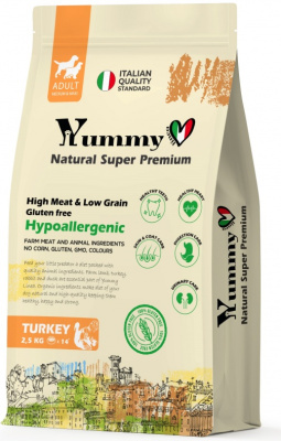 Yummy Linea сухой полнорационный корм для взрослых собак средних и крупных пород с индейкой, 2,5 кг