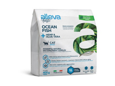 Alleva Holistic Ocean Fish + Hemp & Aloe vera  для взрослых кошек с океанической рыбой, коноплей и алое вера, 400 г