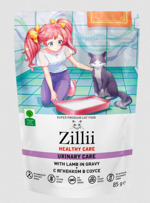 ZILLII Healthy Care Urinary Care пауч для взрослых кошек, полнорационный консервированный корм, Ягненок в соусе, 85 гр