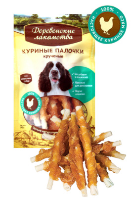 Лакомства для собак "Деревенские Лакомства" Куриные палочки крученые, 90 г