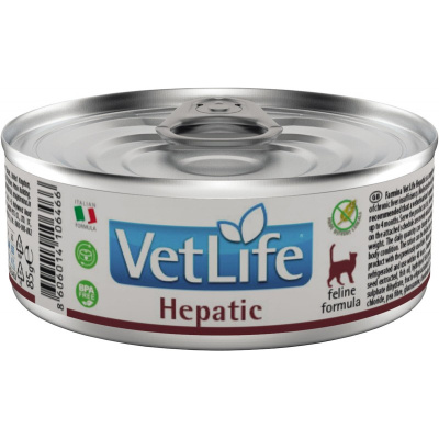Консервы FARMINA VETLIFE NATURAL DIET CAT HEPATIC для взрослых кошек с курицей и рыбой диета при ХПН (хронической печеночной недостаточности), 85 гр
