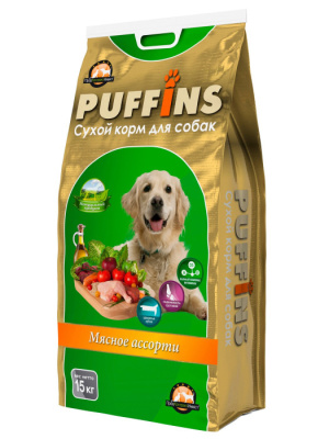 Пуффинс Сухой корм для взрослых собак «Мясное ассорти» 15 кг