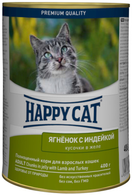 Happy Cat Консервированный корм для кошек Ягненок с индейкой кусочки в желе 400 гр