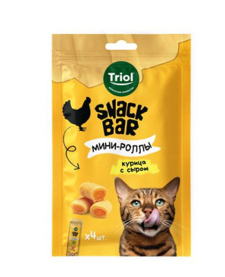 Лакомство для кошек "Мини-роллы с начинкой курица/сыр" 40г, серия SNACK BAR,Triol