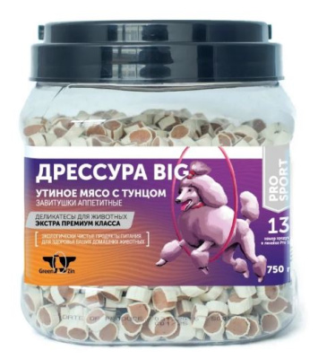ГРИН КЬЮЗИН Лакомство для собак "Дрессура BIG" утка/рыба 750г