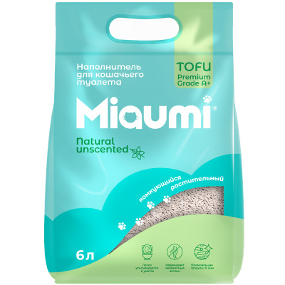 Наполнитель растительный Miaumi TOFU Natural Unscented для кошачьего туалета, без ароматизатора, 6 л