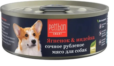 Корм консервированный для собак Petibon Smart "Рубленое мясо с ягненком и индейкой " 100 гр