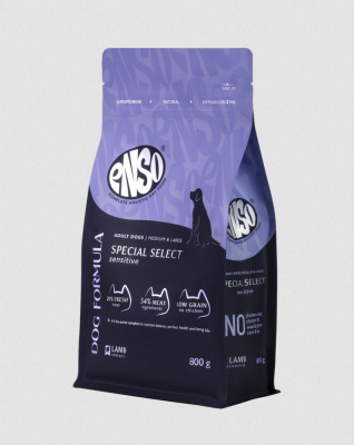 ENSO Dog Formula Special select сухой корм для взрослых собак средних и крупных пород со свежим ягненком с добавлением томата, 800 гр