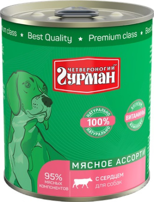 Четвероногий гурман  Корм консервированный для собак "Мясное ассорти с сердцем", 340 г