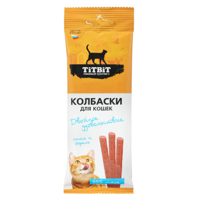 Колбаски TITBIT для кошек Двойное удовольствие с лососем и форелью, 45 г