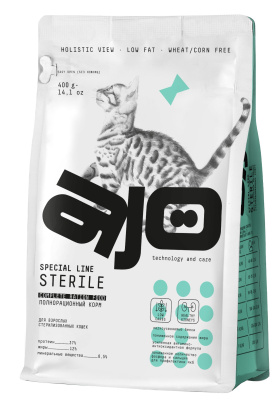 AJO CAT STERILE Сухой корм для стерилизованных кошек с индейкой и уткой, 400 гр