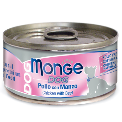 Влажный корм Monge Dog Natural для собак куриные кусочки с говядиной, консервы - 95 г