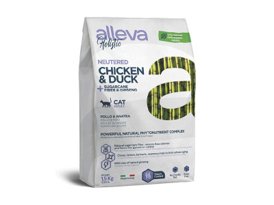 Сухой беззерновой полнорационный корм для стерилизованных кошек Alleva Holistic Cat Neutered с курицей, уткой, тросником и женьшенем, 1,5 кг