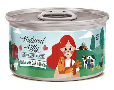 Pettric консервы для кошек Natural Kitty / Курица с уткой в бульоне 80г