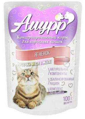 Амурр Влажный корм для кошек Ягненок в желе 100 гр