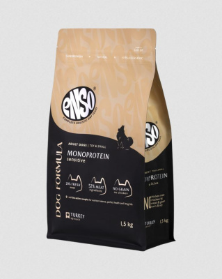 ENSO Dog Formula Monoprotein сухой корм для взрослых собак мелких и миниатюрных пород со свежей индейкой с добавлением шпината, 1,5 кг