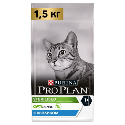 Pro Plan сухой корм для взрослых стерилизованных кошек и кастрированных котов, с кроликом 1,5кг