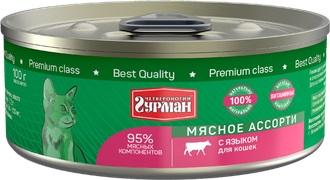 Четвероногий гурман Корм консервированный для кошек "Мясное ассорти с языком", 100 г