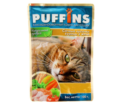 Пуффинс Влажный корм для кошек «Сочные кусочки курицы в желе» 100 гр