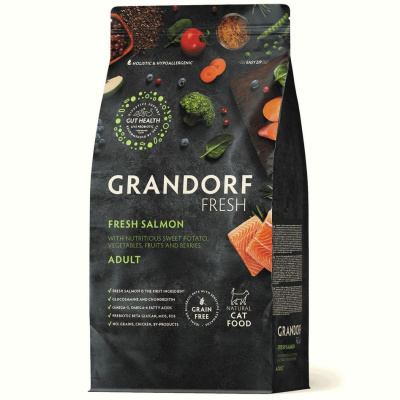GRANDORF Fresh CAT Adult Сухой корм для кошек, свежее филе лосося с бататом - 400 гр.