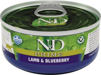 Консервы FARMINA N&D CAT PRIME LAMB & BLUEBERRY для взрослых кошек с ягненком и черникой - 80 гр