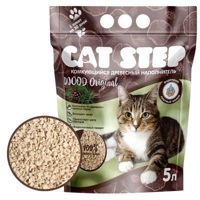 Наполнитель Cat Step Wood Original растительный комк. 5литров