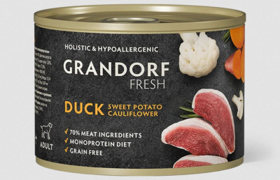 Монопротеиновый влажный корм   GRANDORF FRESH из утки с бататом и цветной капустой для собак всех пород, 200 гр