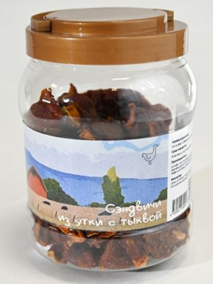 NORD FARM Лакомство для собак "Сэндвичи из утки с тыквой", банка 550г