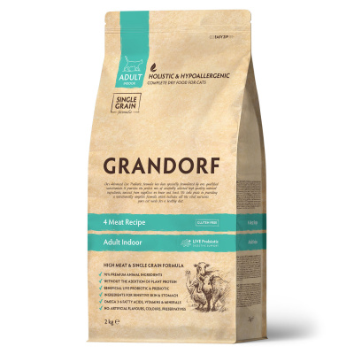 GRANDORF CAT 4 Meat PROBIOTIC INDOOR (4 мяса с пробиотиками для кошек) 2 кг.