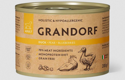 Монопротеиновый влажный корм GRANDORF   из утки с грушей и черникой для собак всех пород, 200 гр