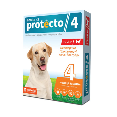 Neoterica Protecto 4 Капли на холку для собак 25-40кг, 2 пипетки