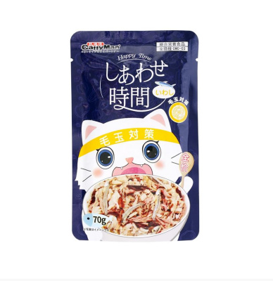 Влажный функциональный корм для котят и взрослых кошек "Момент счастья" на основе сардины и тихоокеанского тунца для выведения шерсти, 70г