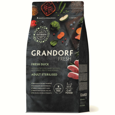 GRANDORF Fresh CAT Adult STERILISED Сухой корм для стерилизованных кошек, свежее мясо утки с бататом 400г