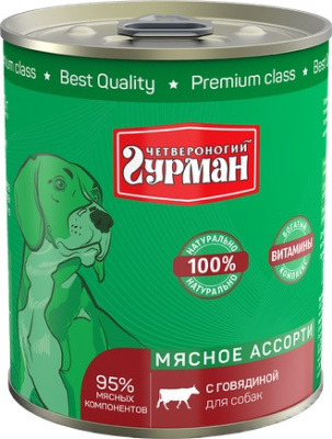 Четвероногий гурман Корм консервированный для собак "Мясное ассорти с говядиной", 340 г