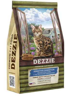 DEZZIE SENSITIVE DIGESTION сухой корм для взростый кошек с чувствительным пищеварением 400 гр  индейка/курица
