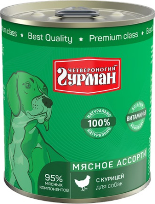 Четвероногий гурман Корм консервированный для собак "Мясное ассорти с курицей", 340 г