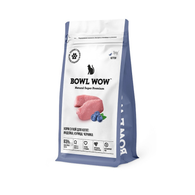 BOWL WOW Сухой корм для котят с курицей и черникой, 400 г