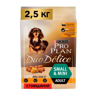 Pro Plan Duo Delice сухой корм для собак мелких пород с говядиной 2.5 кг