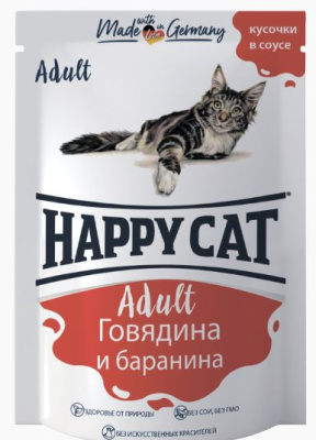 Happy Cat Влажный корм для кошек Говядина с бараниной в соусе 100 гр