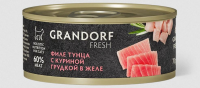 Консервы для кошек GRANDORF FRESH Филе тунца с куриной грудкой желе, 70 гр