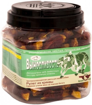 ГРИН КЬЮЗИН Лакомство для собак ВЫНОСЛИВОСТЬ сушеное утиное мясо на ломтике батата 750 гр