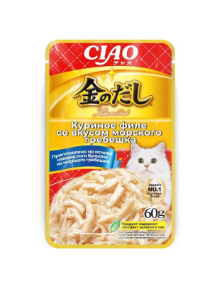Влажный корм для кошек INABA Ciao Kinnodashi Куриное филе с морским гребешком, 60 гр