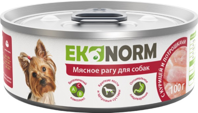 Корм консервированный для собак EKONORM "Мясное рагу с курицей и потрошками", 100 г