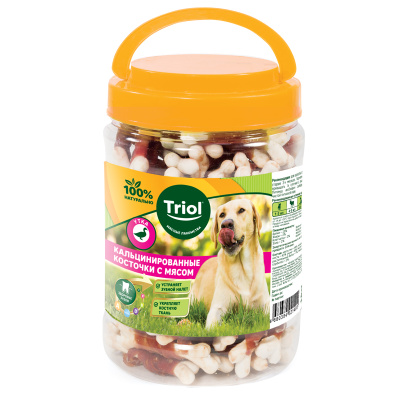 Кальцинированные косточки с уткой для собак, 450г (банка), Triol