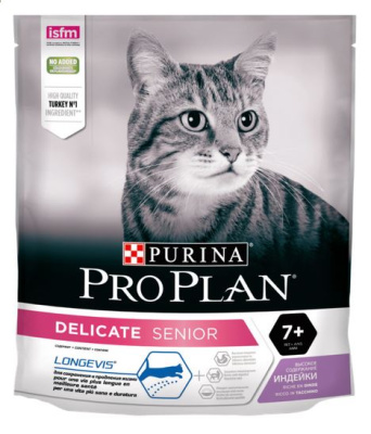 Pro Plan сухой корм  для кошек старше 7 лет с чувствительным пищеварением или особыми предпочтениями в еде, с высоким содержанием индейки
