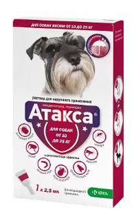 Атакса Капли на холку для собак от 10 до 25 кг 2,5 мл пипетка, 1 шт