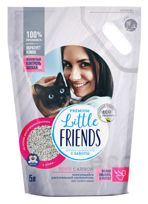 Наполнитель растительный комкующийся для туалета кошек "Little Friends® Tofu Carbon" п/м пакет 2,5кг