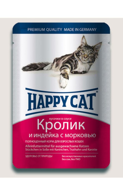 Happy Cat Влажный корм для кошек, кролик и индейка с морковью в соусе - 85 гр