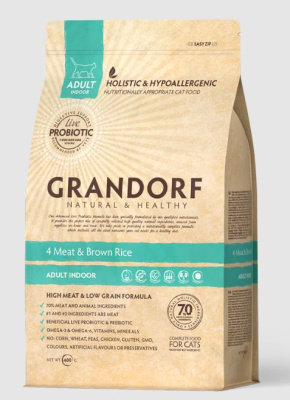GRANDORF CAT 4 Meat PROBIOTIC INDOOR (4 мяса с пробиотиками для кошек) 400 гр.